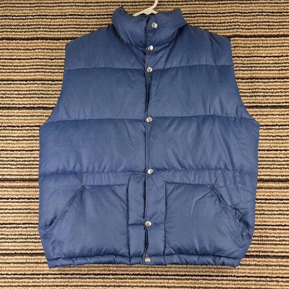 THE NORTH FACE Blue Goose‎ Down Puffer Mens Large Full Button Vest VTG 70s RARE